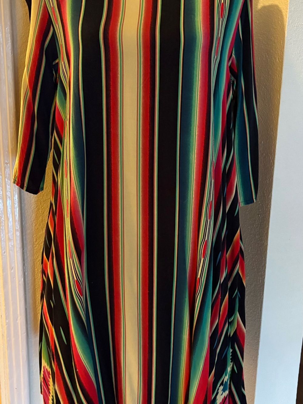 L&B Striped Midi Dress in Black, Red, Green & Cream
